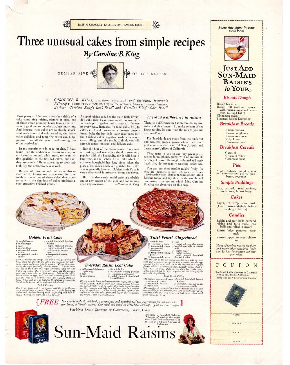 Sun-Maid Raisins / Lifebuoy Soap Advertisement 1925 Vintage Baking Child Health